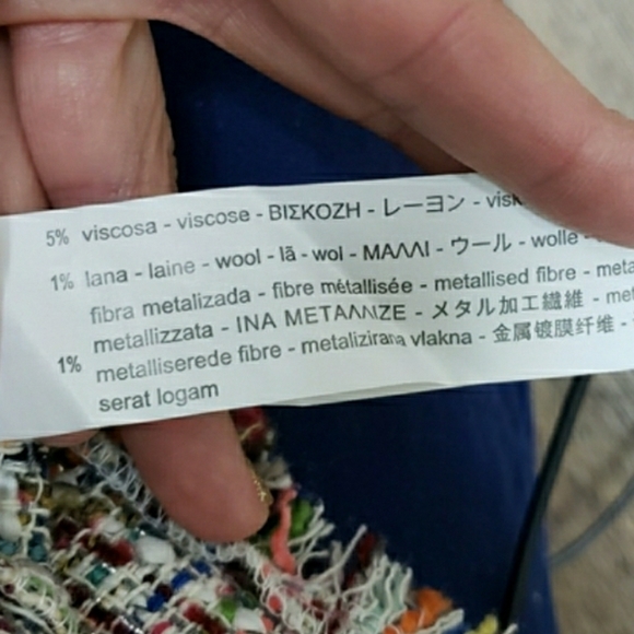 ZARA Trafaluc NWT small multicolor tweed fringe crew neck tshirt w zipper - Picture 8 of 12